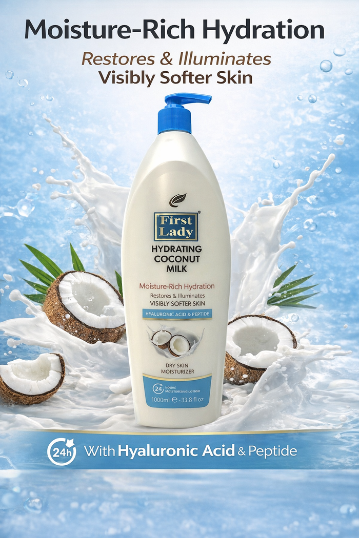 First Lady Coconut Moisturising Lotion 1000ml 🥥✨ | Hyaluronic Acid + Peptide Body Lotion | Deep Hydration, Firming & Glow | Pump Dispenser