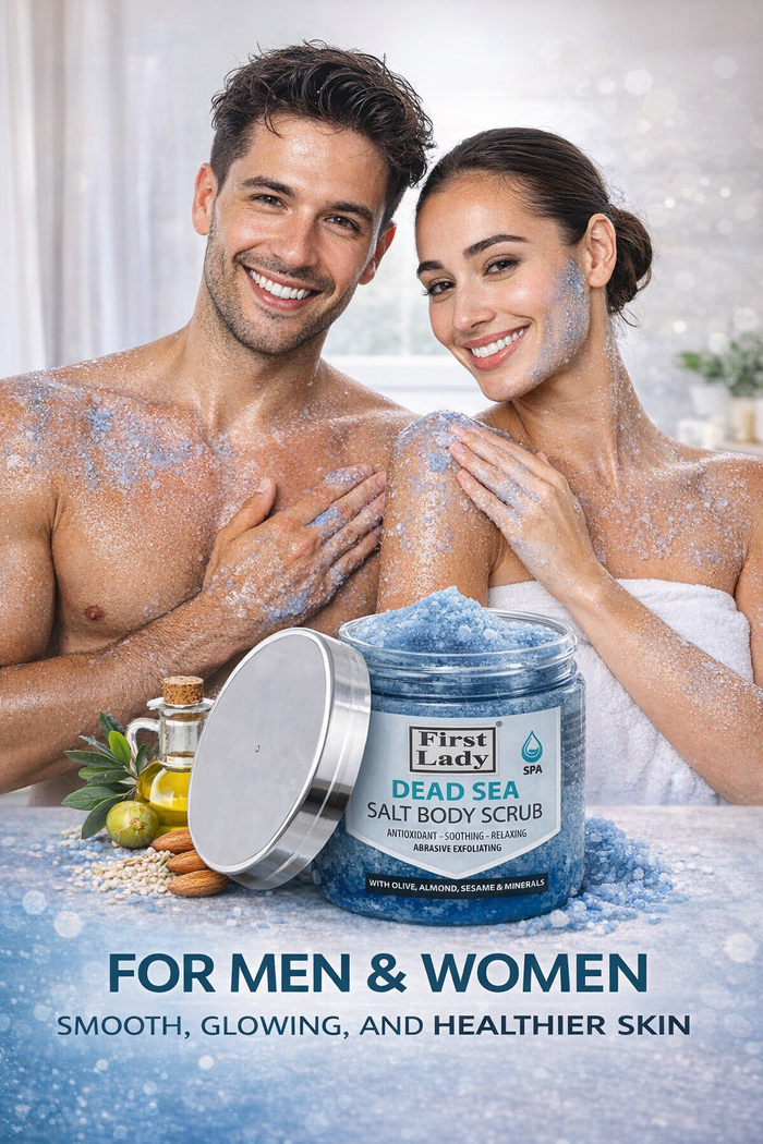 First Lady Dead Sea Salt Body Scrub 500ml | Exfoliating & Moisturising Scrub with Sunflower, Almond, Olive & Sesame Oils | Smooth Glowing Skin