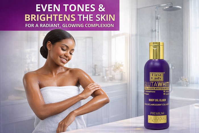 First Lady Glutawhite Collagen Skin Brightening Oil 200ml | Glow Boosting Body Oil with Glutathione, Argan, Carrot & Lemon | Hydrating Radiance Formula