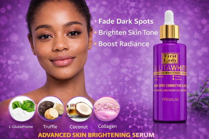 First Lady Glutawhite Collagen Skin Brightening Serum 60ml | Glow Boosting Face Serum with Glutathione, Argan & Coconut Oil | Hydrating Radiance Formula