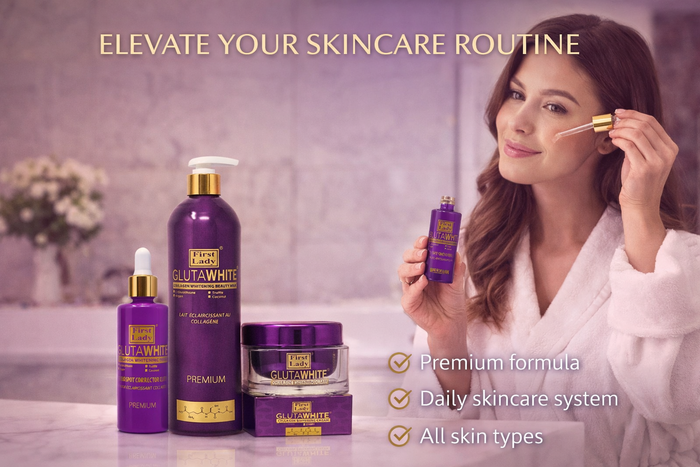 First Lady Glutawhite Collagen Skincare Set for Brightening face & body | Lotion, Serum, Oil, Day & Night Cream | Full Glow Routine with Glutathione & Niacinamide (5 items) -