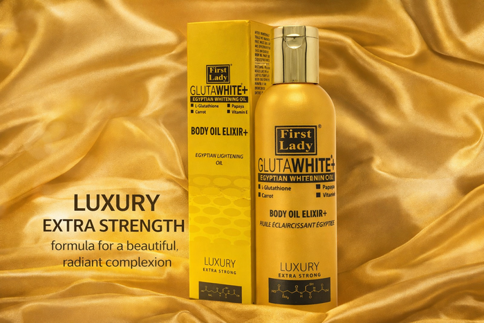First Lady Glutawhite Gold Brightening Body Oil 200ml - With Glutathione, Licorice Root, Vitamin E, Papaya, Carrot Oil, Goat Milk &amp; Bearberry | Daily Nourishing Body Oil | UK Fast Delivery