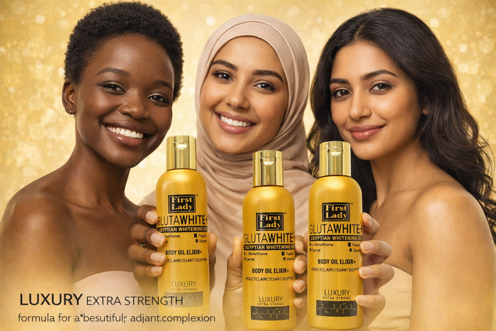 First Lady Glutawhite Gold Brightening Body Oil 200ml - With Glutathione, Licorice Root, Vitamin E, Papaya, Carrot Oil, Goat Milk &amp; Bearberry | Daily Nourishing Body Oil | UK Fast Delivery