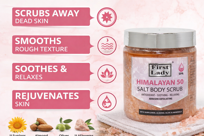 First Lady Himalayan Salt Body Scrub 500ml | Exfoliating Scrub with Sunflower, Almond, Olive & Sesame Oils | Smooth, Glowing Skin