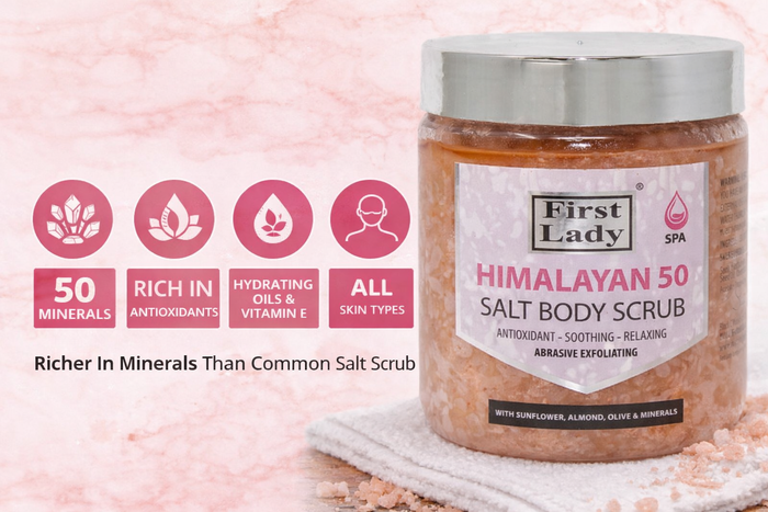 First Lady Himalayan Salt Body Scrub 500ml | Exfoliating Scrub with Sunflower, Almond, Olive & Sesame Oils | Smooth, Glowing Skin