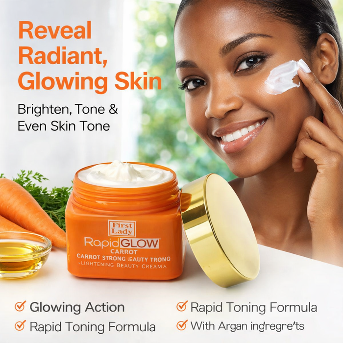 First Lady Rapid Glow Carrot Brightening Cream 250ml – Kojic Acid, Vitamin C & Retinol | Dark Spot Fade & Radiant Skin