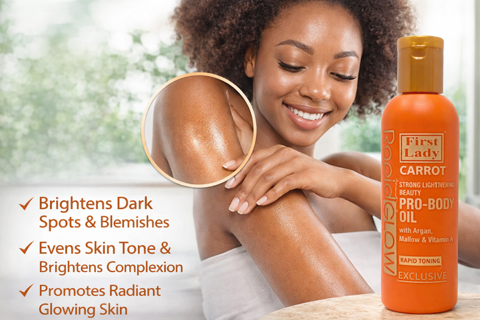 First Lady Rapid Glow Carrot Brightening Oil 200ml – Niacinamide, Argan & Vitamin A | Dark Spot Glow & Even Skin Tone