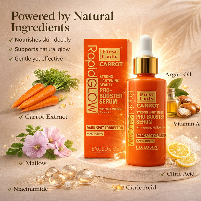 First Lady Rapid Glow Carrot Brightening Serum 60ml – Niacinamide, Retinol & Glow Boost | Dark Spot & Even Skin Tone