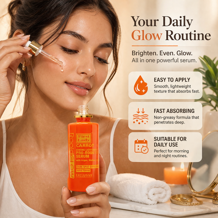 First Lady Rapid Glow Carrot Brightening Serum 60ml – Niacinamide, Retinol & Glow Boost | Dark Spot & Even Skin Tone
