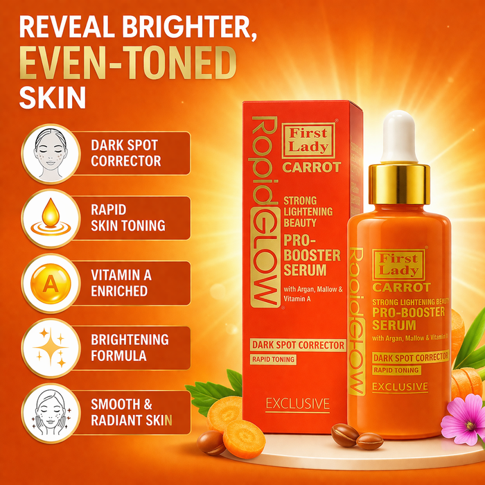 First Lady Rapid Glow Carrot Brightening Serum 60ml – Niacinamide, Retinol & Glow Boost | Dark Spot & Even Skin Tone