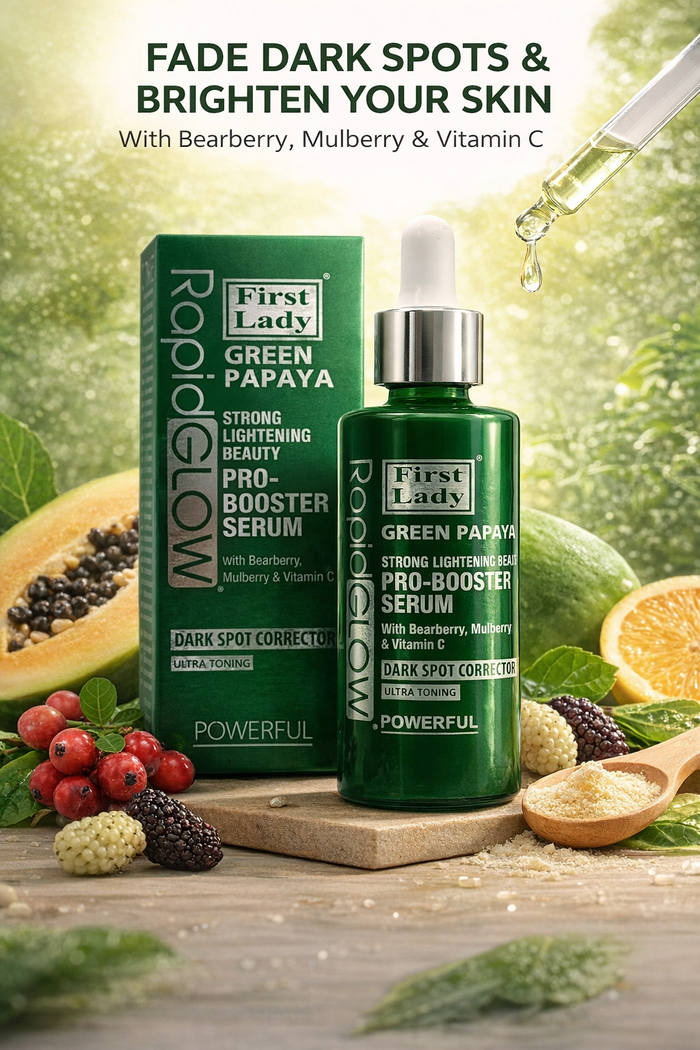 First Lady Rapid Glow Green Papaya PRO Booster Serum 60ml - With Green Papaya Extract, Niacinamide, Bearberry, Mulberry & Vitamin C | Daily Face & Body Serum– Dark Spot & Hyperpigmentation Booster