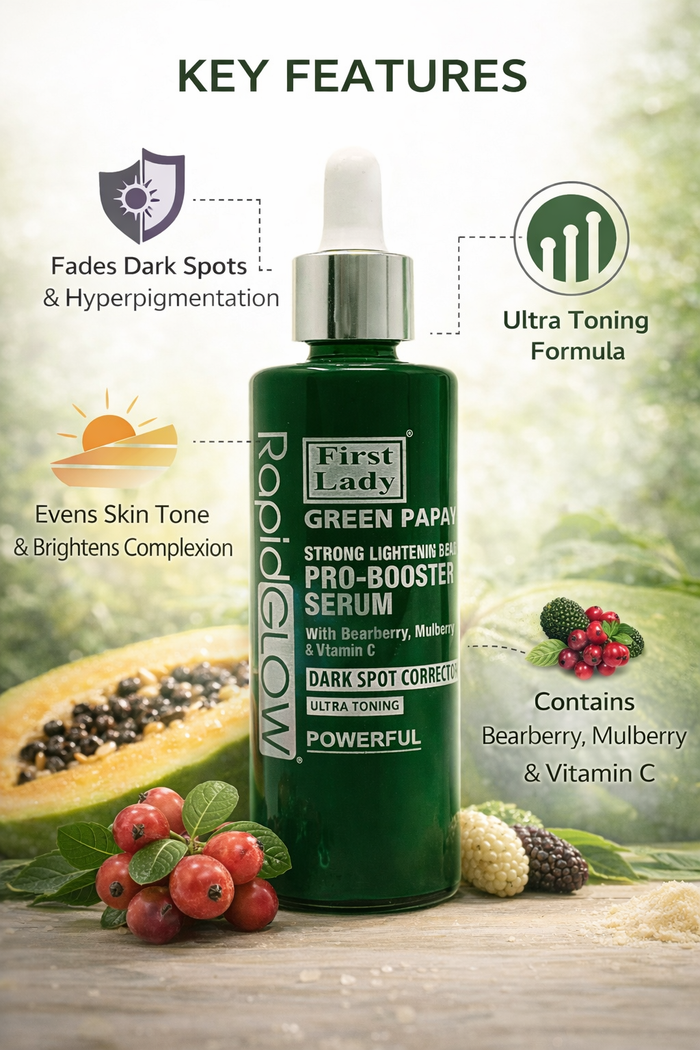 First Lady Rapid Glow Green Papaya PRO Booster Serum 60ml - With Green Papaya Extract, Niacinamide, Bearberry, Mulberry & Vitamin C | Daily Face & Body Serum– Dark Spot & Hyperpigmentation Booster