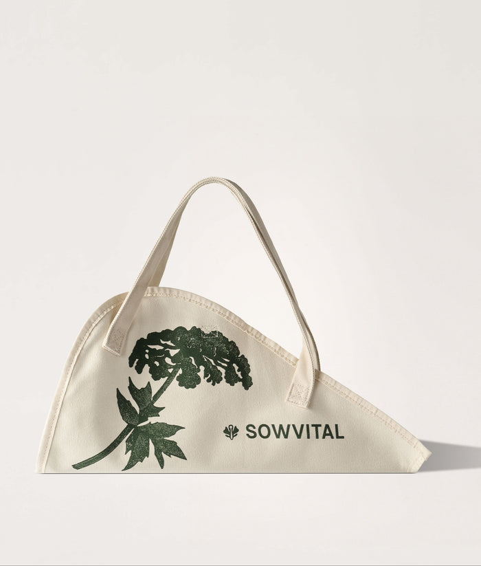 Flower Tote Monet Quote Classic. Flower tote bag with plant design and 'SOWVITAL' branding on a white background.