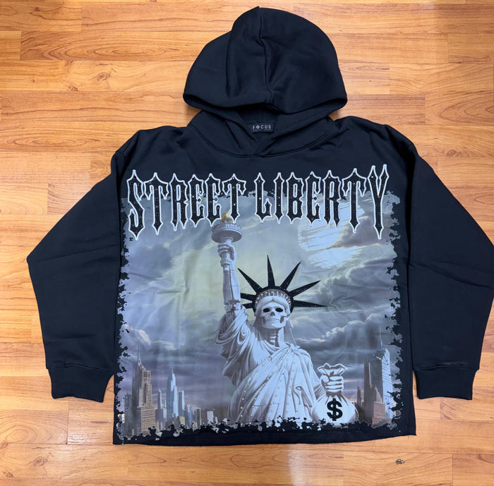 FOCUS STREET LIBERTY CROPPED HOODIE - 80771 - BLACK
