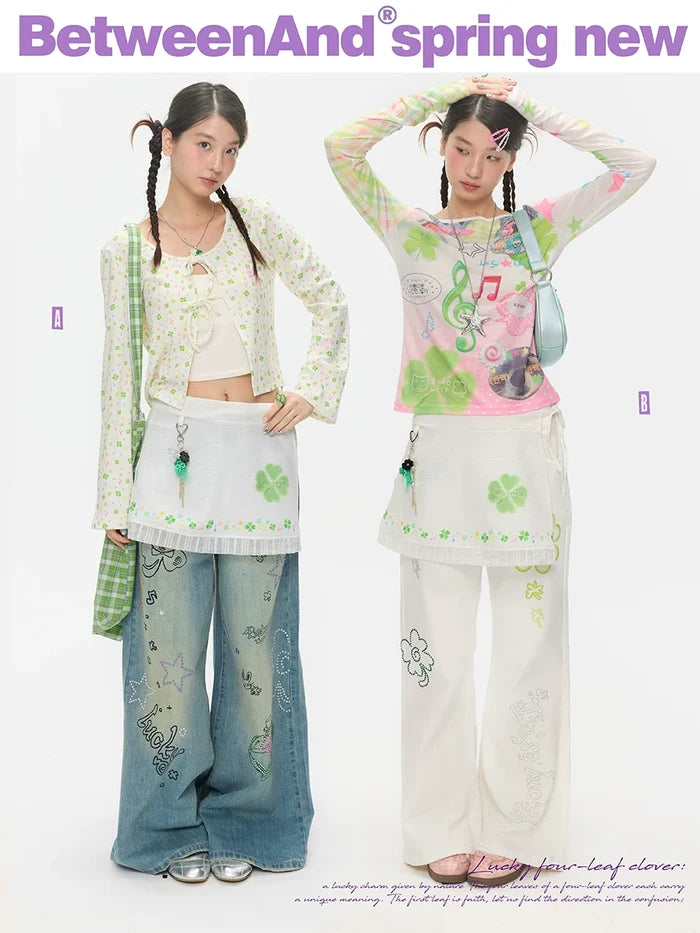 Four-leaf clover print curtain skirt