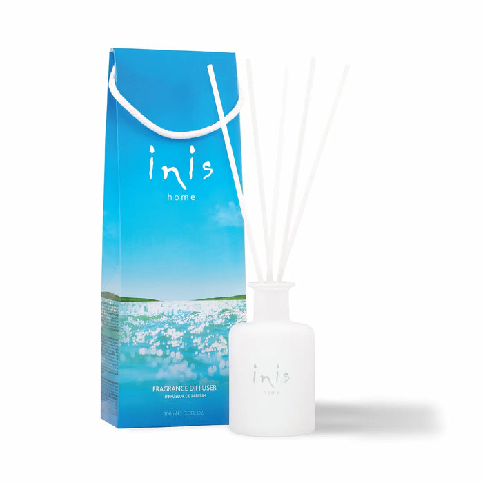 Inis home fragrance diffuser with packaging on a white background