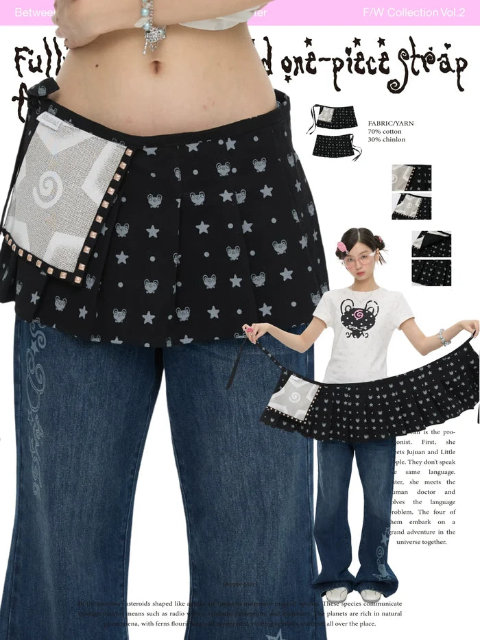 Fully printed pleated one-piece strap curtain skirt