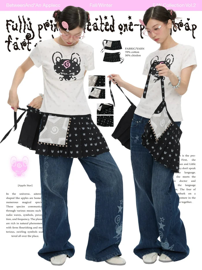 Fully printed pleated one-piece strap curtain skirt