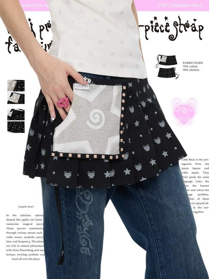Fully printed pleated one-piece strap curtain skirt