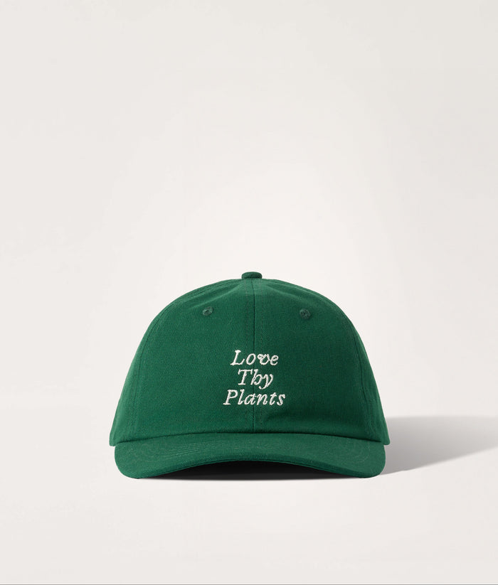 Green cap with 'Love Thy Plants' text on a white background.