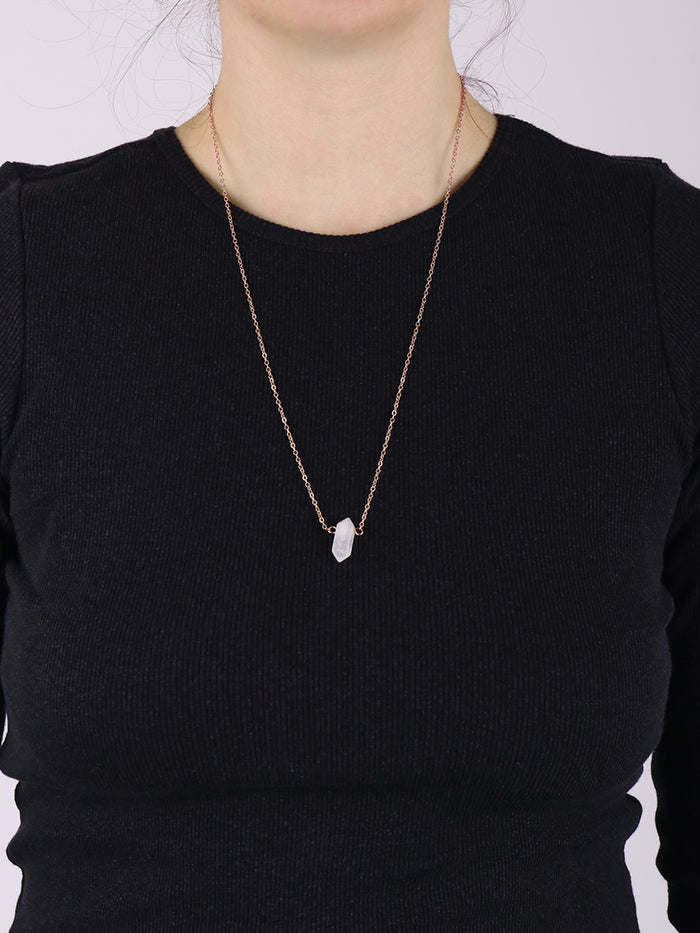 Gemstone Double Point Pendant | Rock Quartz-Image 2