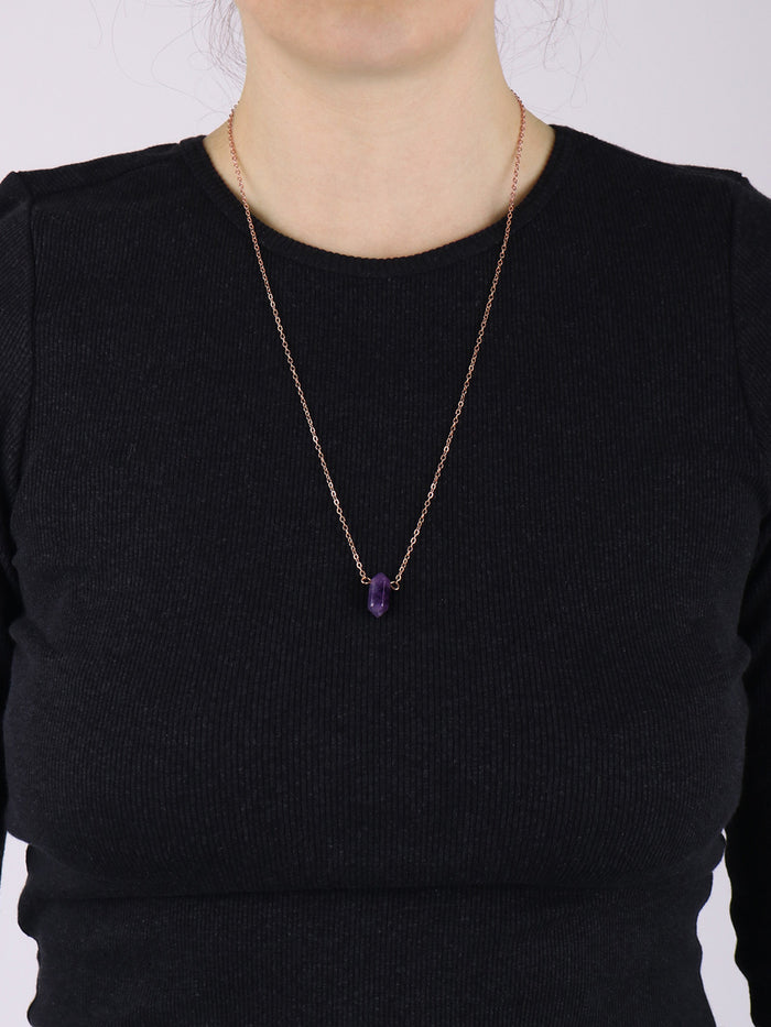 Gemstone Double Point Pendant | Amethyst-Image 2