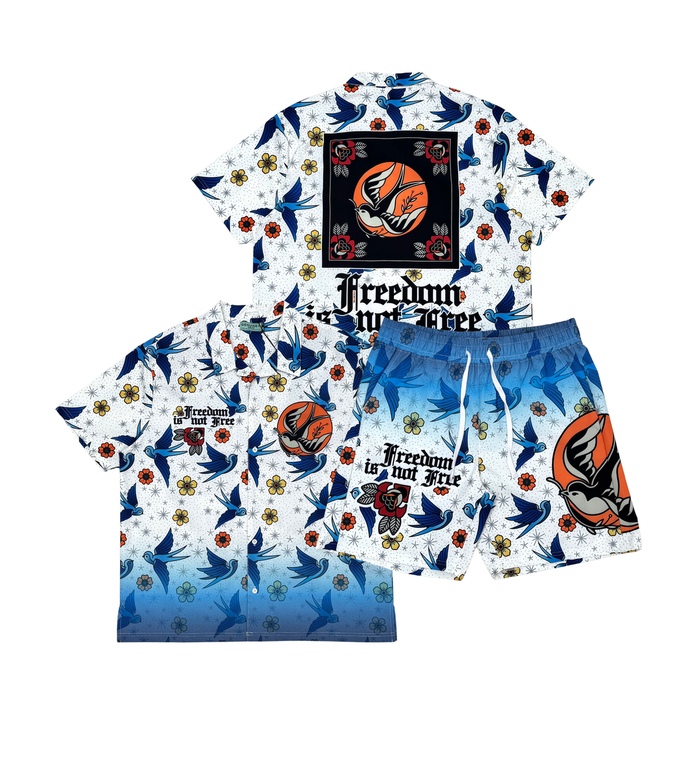 GENUINE "FREEDOM'S NOT FREE" WOVEN SHORT SET - GN5022 - WHITE