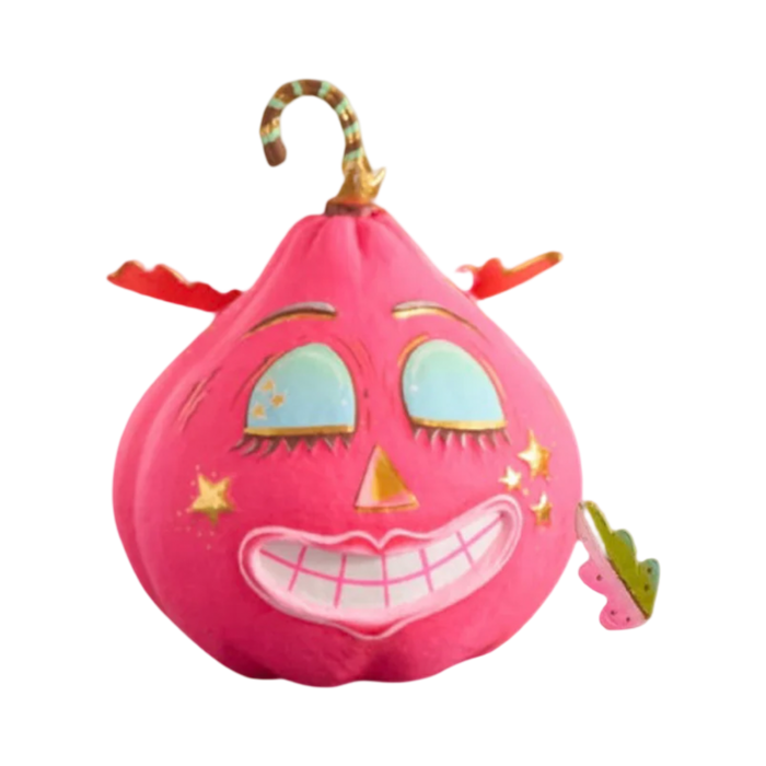 Glitterville Hot Pink Pumpkin Pixie | Handmade Papier-Mâché Halloween Decor