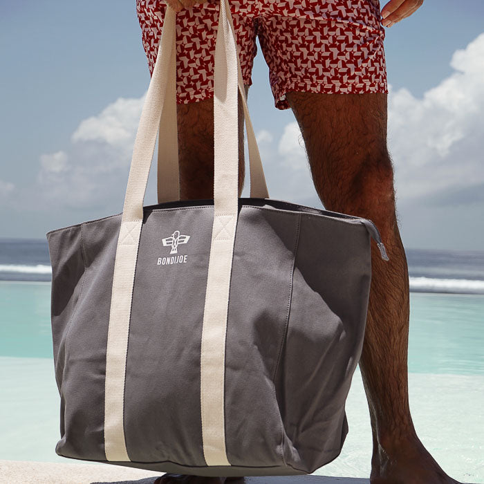 Gray Large Canvas Beach Bag