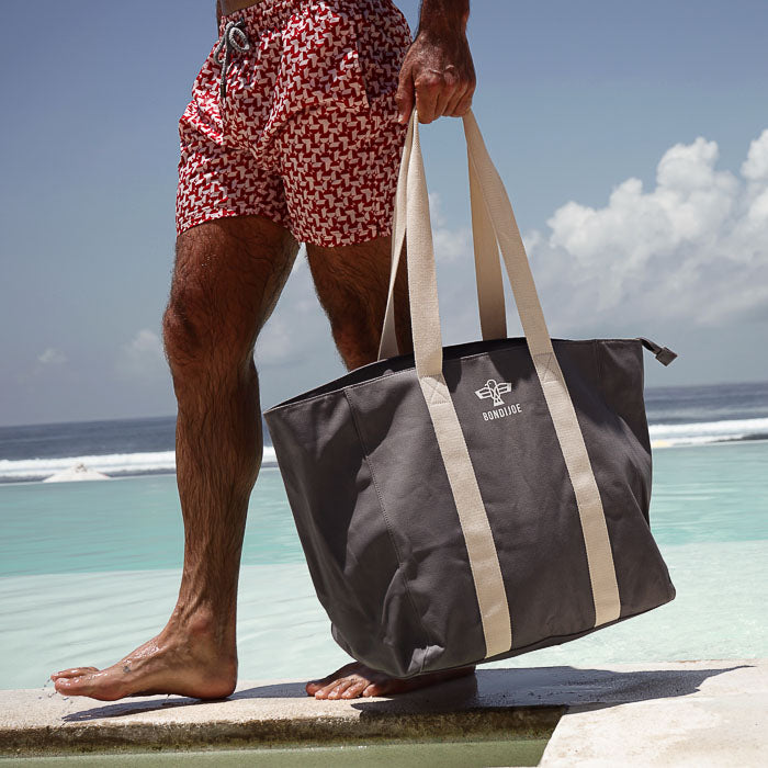 Gray Large Canvas Beach Bag