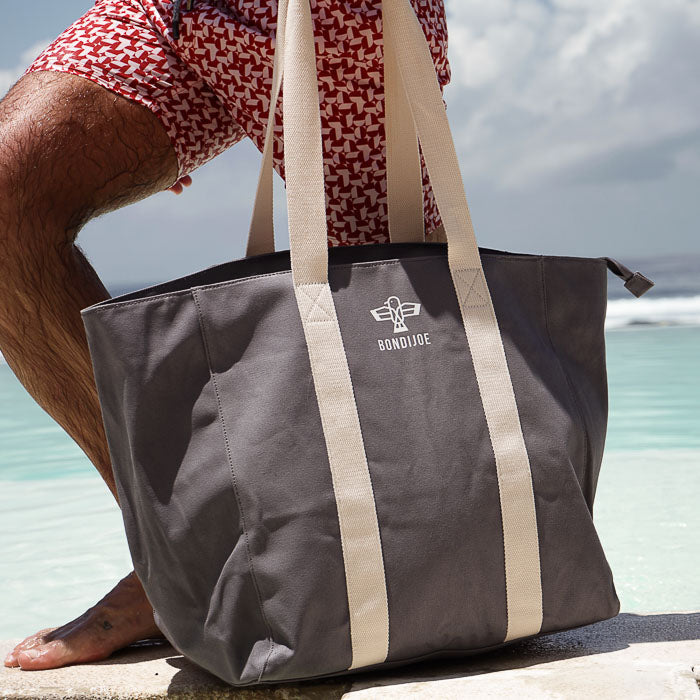 Gray Large Canvas Beach Bag