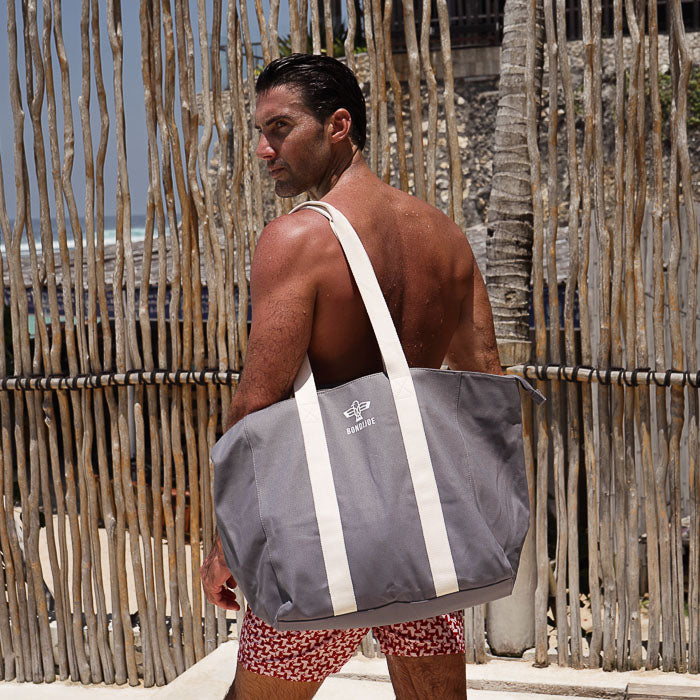 Gray Large Canvas Beach Bag