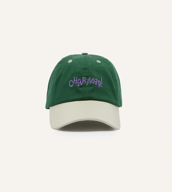 Green and Ecru 'Charivari' Cotton Twill Baseball Cap