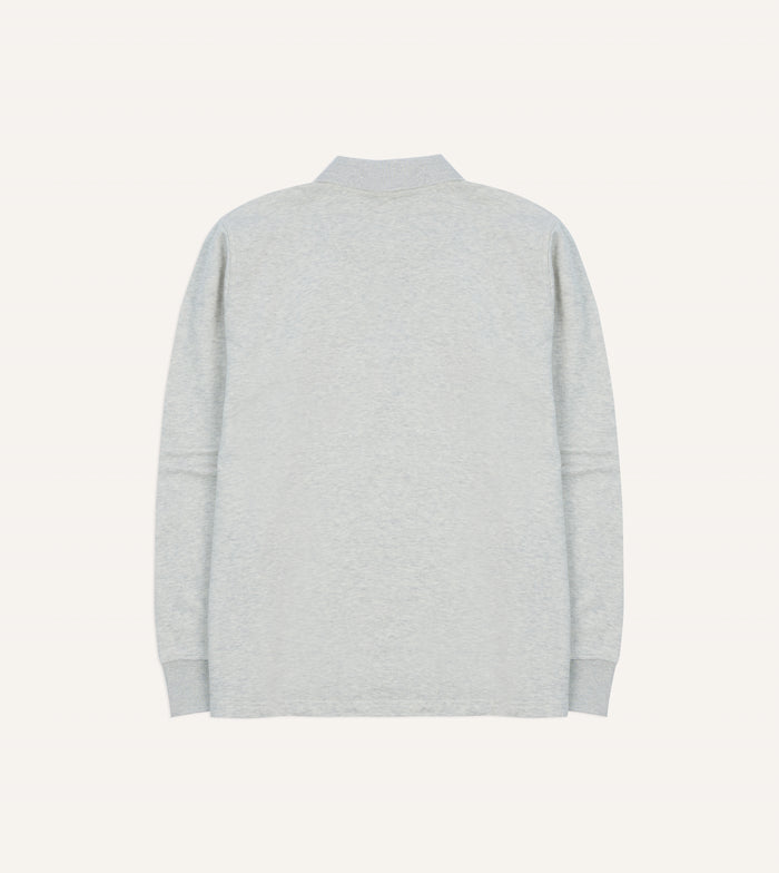 Grey Melange Jersey Cotton Long-Sleeve Polo Shirt