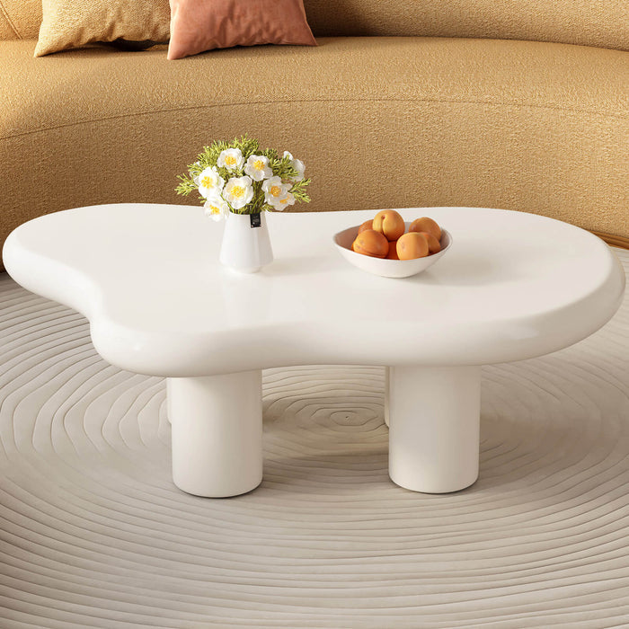 Guyii 46.06" Cream White Cloud Coffee Table, Cute Modern Coffee Table with 4-Leg Design