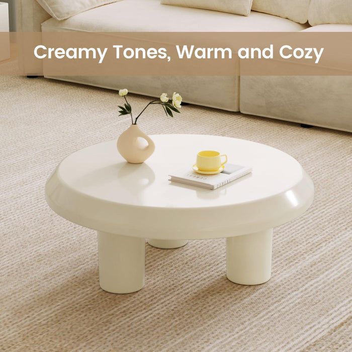 Creamy white coffee table with a minimalist look and exceptional stability.