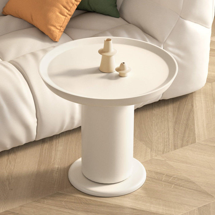 Guyii Cream White Round Side Table, End Table with Tray-Style Top for Living Room