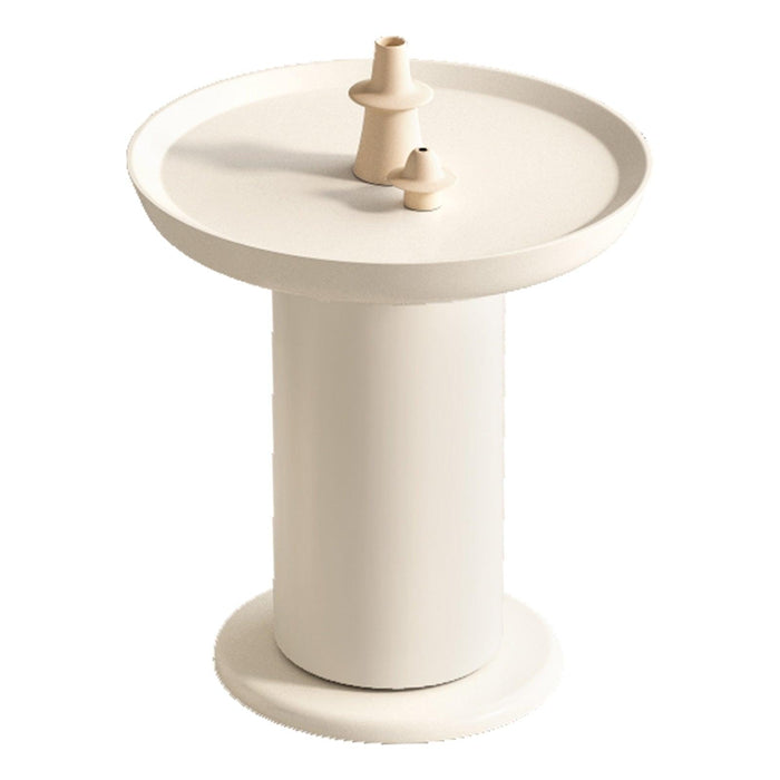 Guyii Cream White Round Side Table, End Table with Tray-Style Top for Living Room
