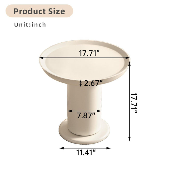 Guyii Cream White Round Side Table, End Table with Tray-Style Top for Living Room