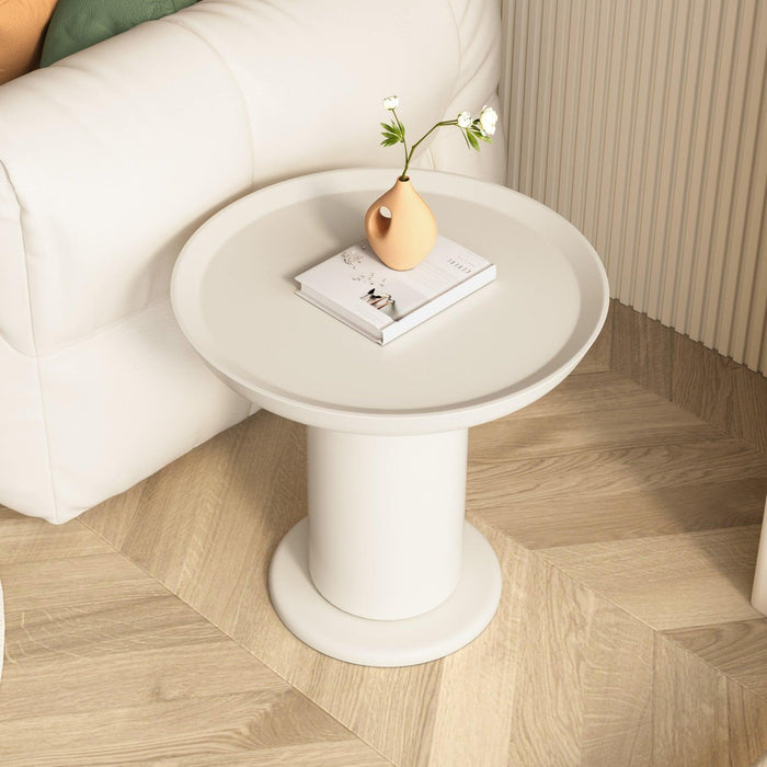 Guyii Cream White Round Side Table, End Table with Tray-Style Top for Living Room