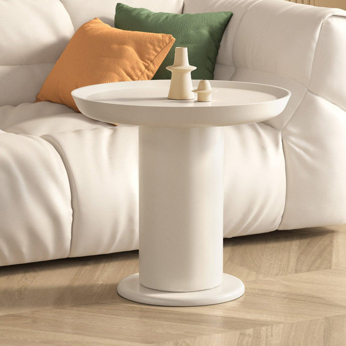 Guyii Cream White Round Side Table, End Table with Tray-Style Top for Living Room