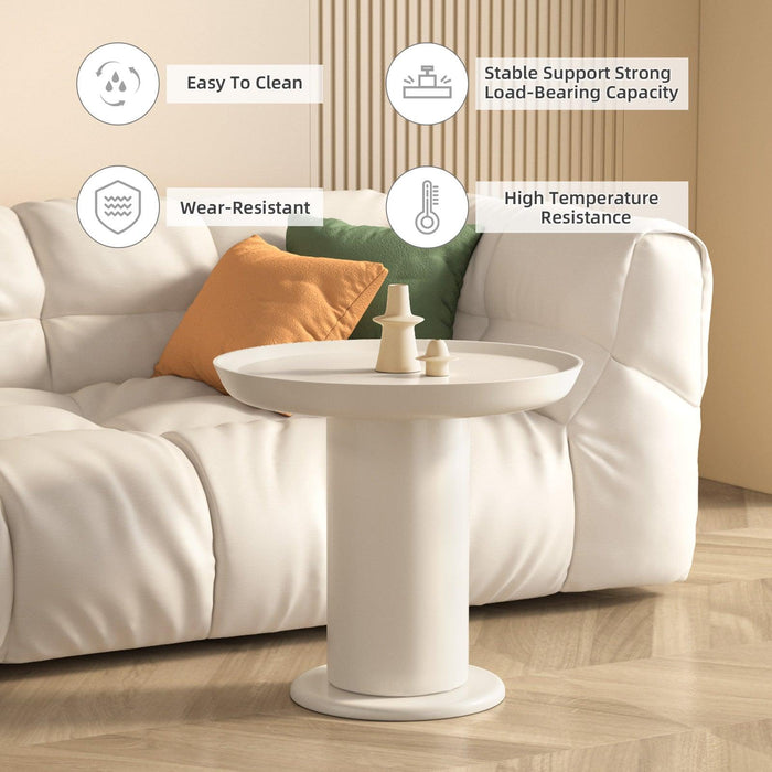 Guyii Cream White Round Side Table, End Table with Tray-Style Top for Living Room