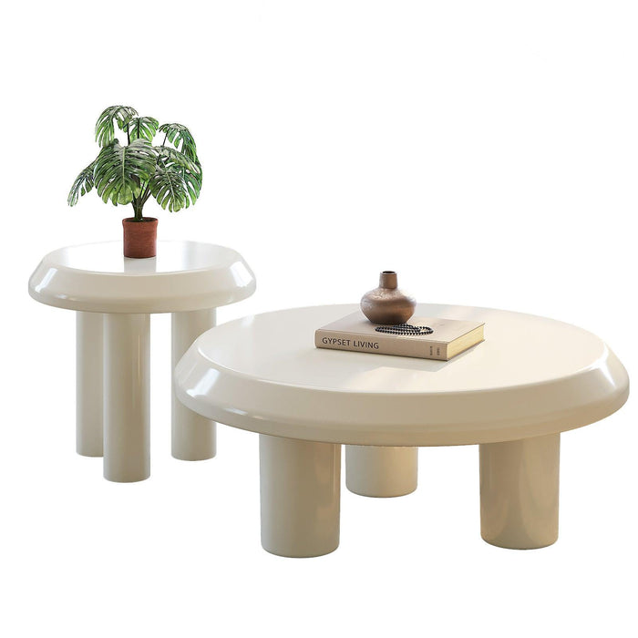 Creamy white coffee table and side table set with durable and sturdy construction.