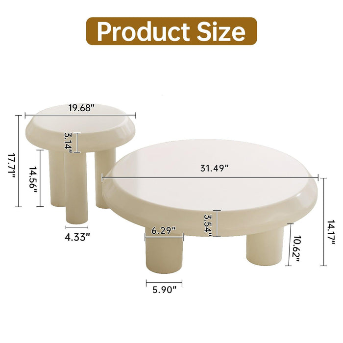 Round nesting tables with smooth, rounded edges for family-friendly safety and style.