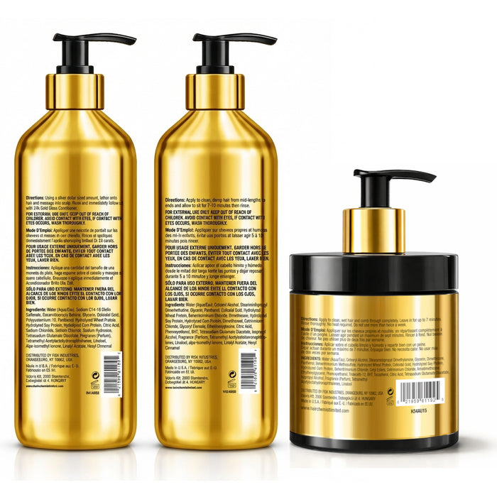 Hair Chemist 24K Gold 3-PC Gloss Shampoo 33.8oz, Conditioner 33.8oz & Hair Mask 15oz Set