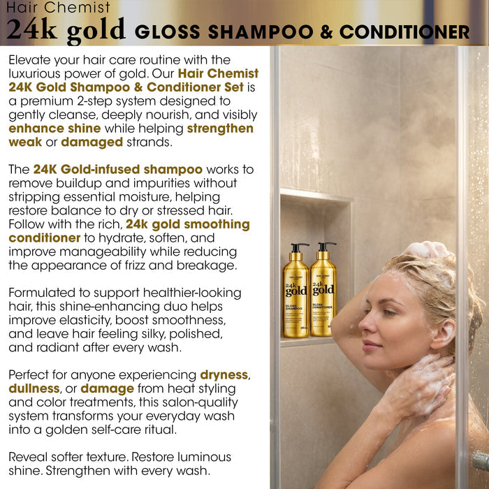 Hair Chemist 24K Gold 3-PC Gloss Shampoo 33.8oz, Conditioner 33.8oz & Hair Mask 15oz Set