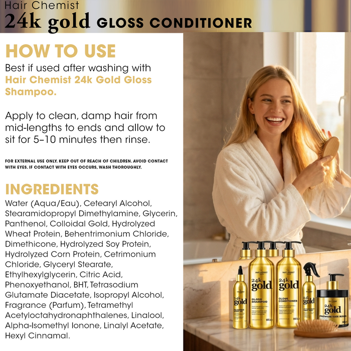 Hair Chemist 24K Gold 3-PC Gloss Shampoo 33.8oz, Conditioner 33.8oz & Hair Mask 15oz Set