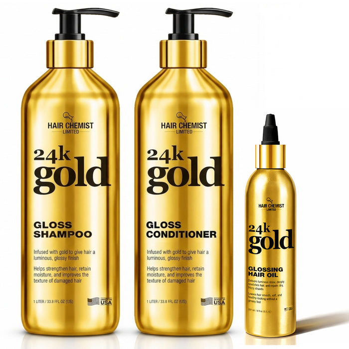 Hair Chemist 24K Gold Shampoo 33.8oz, Conditioner 33.8oz & Hair Oil 8oz 3-PC Set