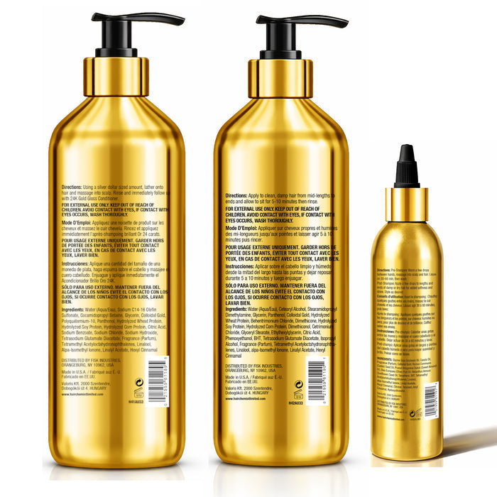 Hair Chemist 24K Gold Shampoo 33.8oz, Conditioner 33.8oz & Hair Oil 8oz 3-PC Set