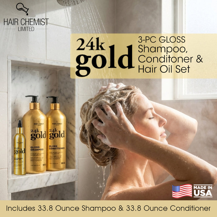 Hair Chemist 24K Gold Shampoo 33.8oz, Conditioner 33.8oz & Hair Oil 8oz 3-PC Set